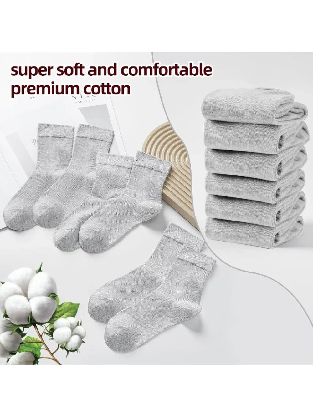🧦Women's Dark Grey 6 Pairs Thin Above Ankle Socks Cotton Crew Socks